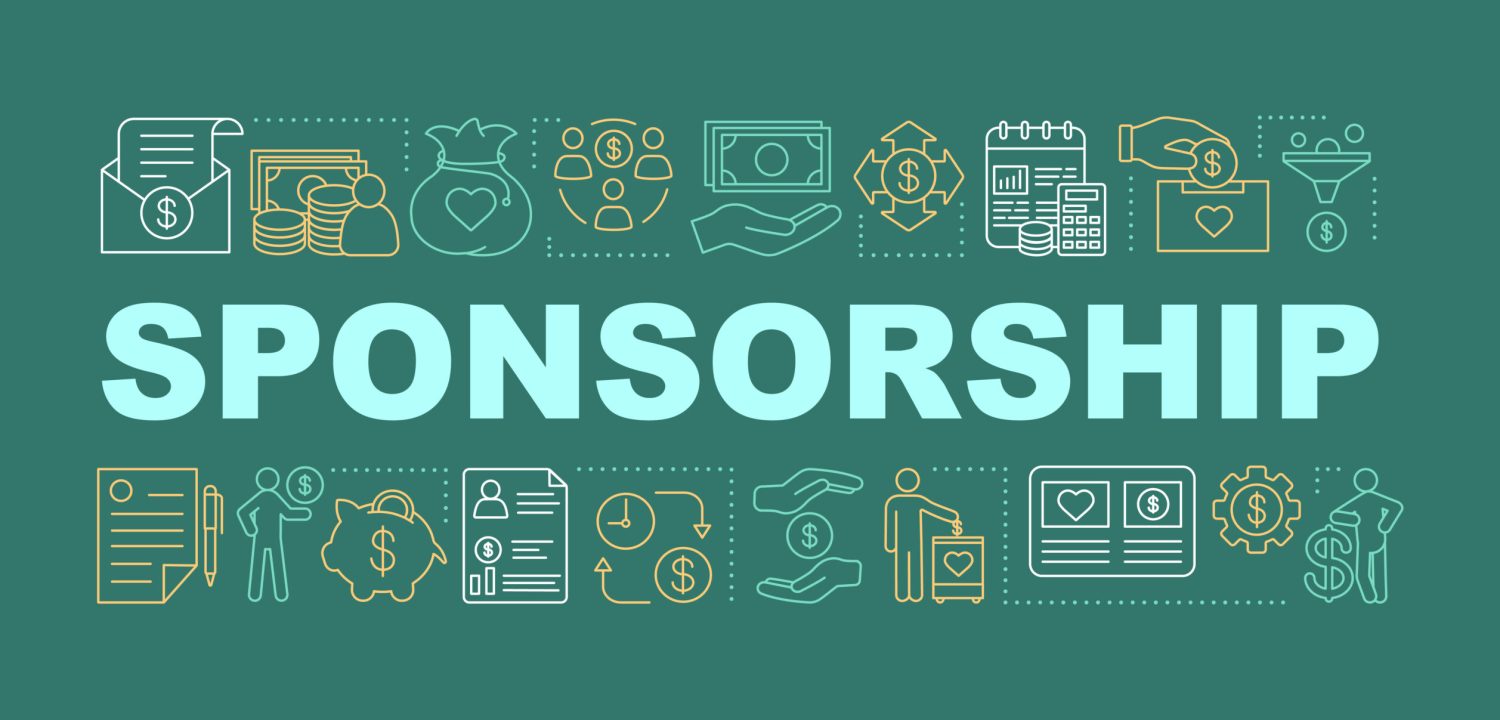 Sponsorship word concepts banner. Donation. Presentation, website. Charitable fundraising and crowdfunding. Isolated lettering typography idea with linear icons. Vector outline illustration